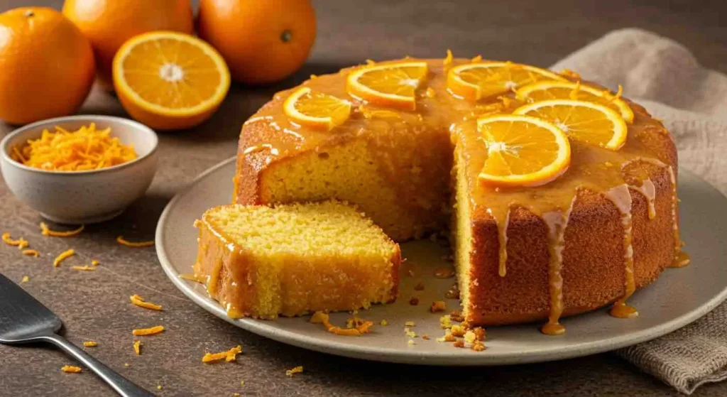 Delicious Orange Cake: How to Make a Light and Fluffy Citrus Dessert 2 Moist and fluffy orange cake topped with fresh orange slices and glaze